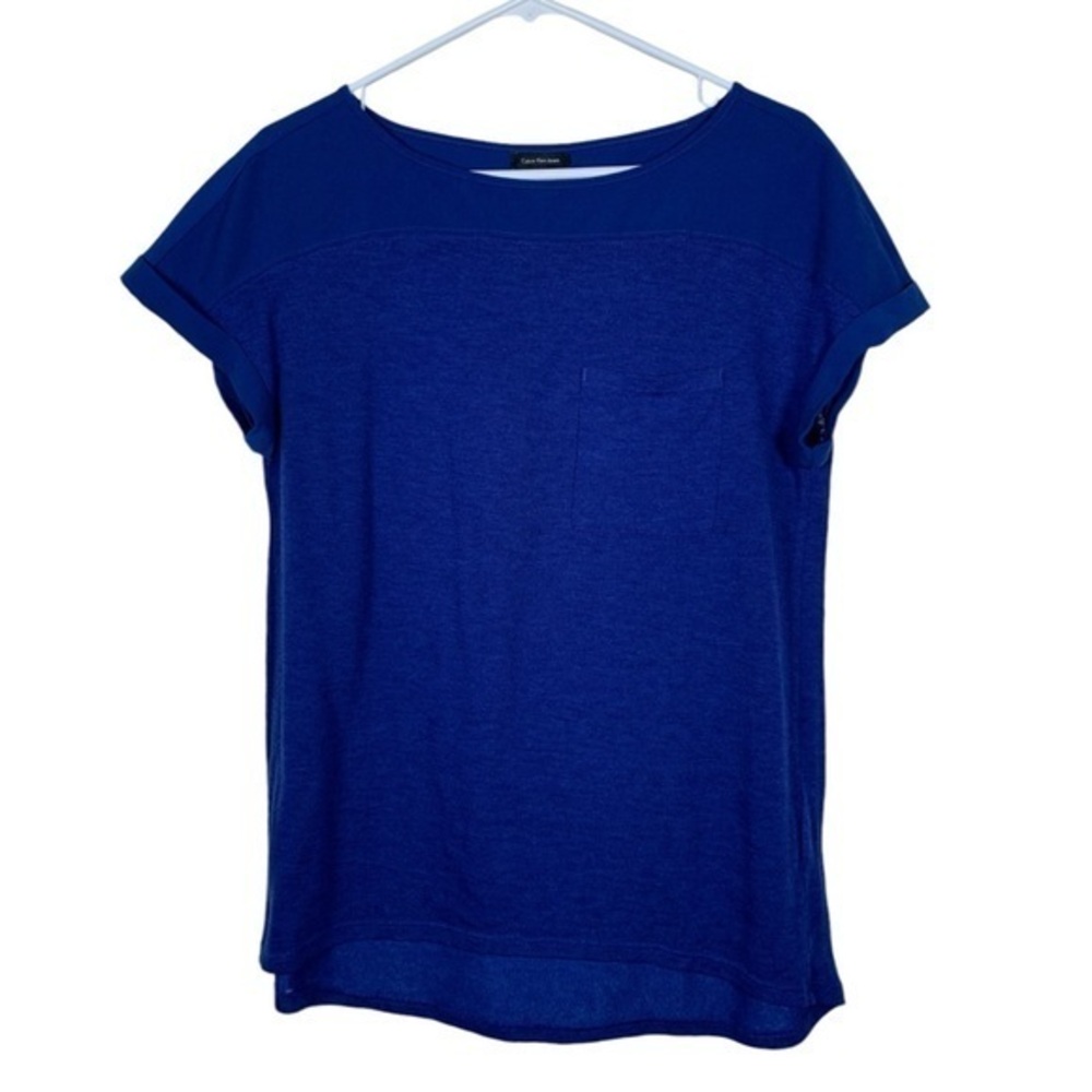 Calvin Klein Blue Short Sleeve Blouse Size Large GUC #VEG-0221